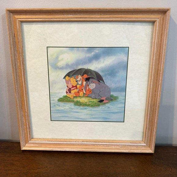 Vtg DISNEY Pooh Bear & Friends Spring Framed Matted Wall Art Four Seasons Series - Picture 1 of 6